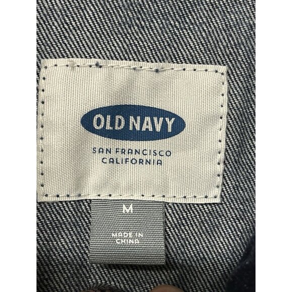 Old Navy Denim Jacket Women’s Medium Dark Indigo Cropped Button Up No Pockets - Picture 4 of 8